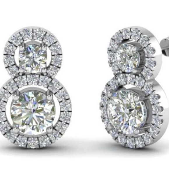 New 4ct MOISSANITE Halo Double-Cluster Stud Earrings - White - Picture 5 of 8